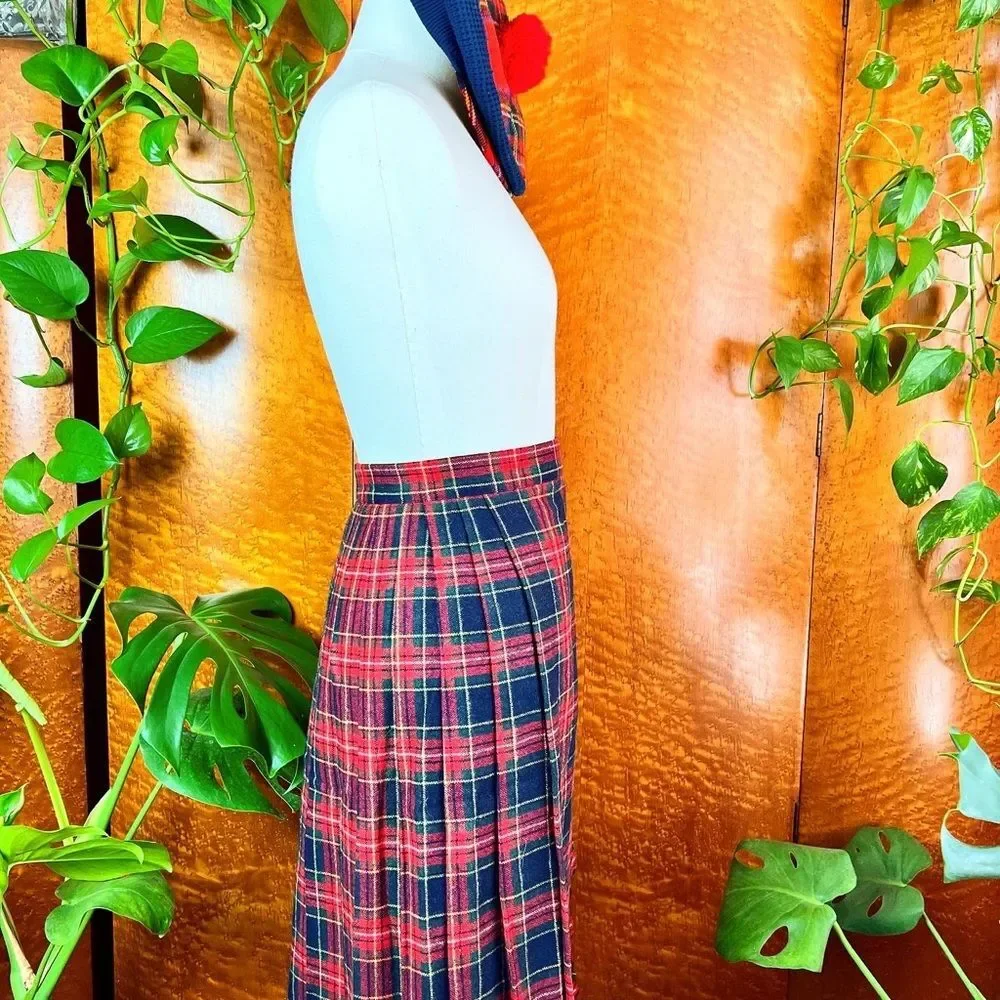 NWT DEADSTOCK 1970’s 70s Vintage Red Wool Plaid Pleated Fringe Kilt Skirt Xs 24w - Picture 6 of 10